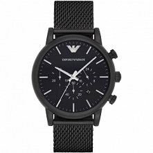 Emporio Armani AR1968 elegancki zegarek męski zasilany mechanizmem kwarcowym. Wykonany ze stali szlachetnej w kolorze czarnym na siatkowej bransolecie z regulowanym zapięciem. P...