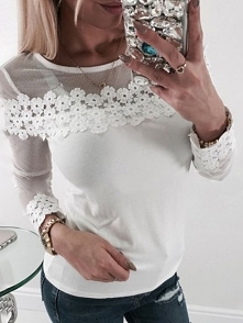 Splicing Lace Mesh Solid Blouse Top
Rozmiar: S, M, L
Kolor: white