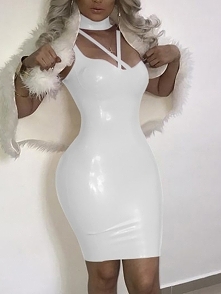 Strappy Halter PU Bodycon Dress 
Rozmiar: S, M, L, XL
Kolor: white