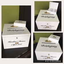 drewniane pudełko na koperty zamykane na kluczyk
drewniane pudełko na obrączki
w złotej kolorystyce
facebook - MadeBy Pauli