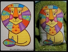 Lew poduszka - haft krzyżykowy