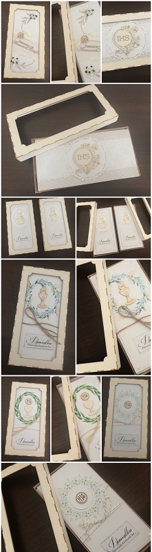 Drewniane pudełeczko - pamiątka na I Komunię Świętą; FB:  @kartkiokolicznoscioweupominki