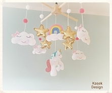 Karuzela z filcu - jednorożec, chmury, tęcza. KasekDesign