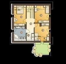 Projekt gotowy Drop to propozycja skromnego i sympatycznego domu jednorodzinnego z zielonym tarasem nad garażem. Projekt domu Drop - rzut poddasza.