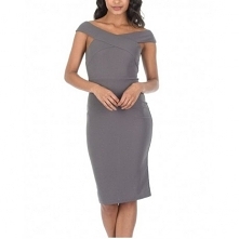 Kobieca grafitowa ołówkowa sukienka midi z ciekawym dekoltem X
