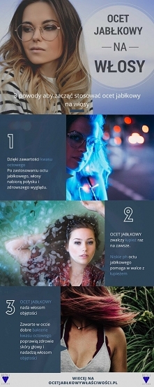 Infografika o stosowaniu octu jabłkowego na włosy