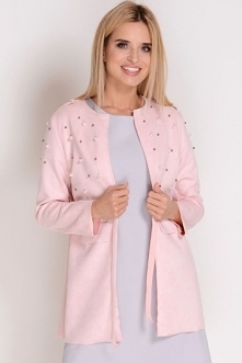 AVARO Luksusowa narzutka z a'la zamszu ozdobiona perełkami ŻA-69,
Kolor: pudrowy róż