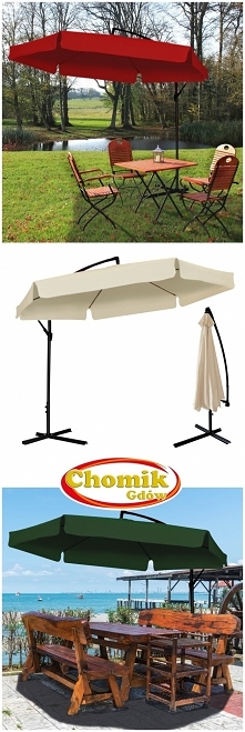 Parasol ogrodowy. Posiada wodoodporny materiał, dzięki czemu jest w 100% odporny na warunki atmosferyczne. Składanie i rozkładanie jest proste dzięki korbce. W przeciwieństwie d...