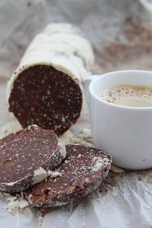 Czekoladowy deser

250 g ciemnej czekolady (70% )
180 g masła, w kawałkach
60 g prażonych orzechów laskowych, bardzo drobno posiekanych lub zmielonych
30 g skórki kandyzowanej z...