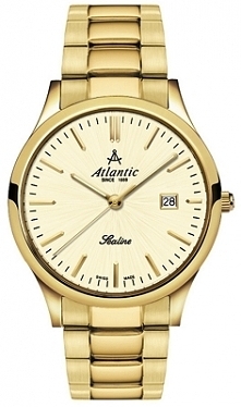 Atlantic 22346.45.31  kobiecy zegarek zasilany baterią, którego obudowa i bransoleta wykonane zostały ze stali szlachetnej w kolorze złotym. Wyposażony w mocne szafirowe szkło, ...