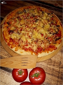 Domowa pizza na cieście z dodatkiem suszonej bazylii