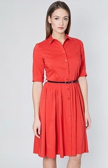 Click Fashion Lina sukienka koralowa Dzienna sukienka typu szmizjerka, dostępna w trzech modnych kolorach, rozkloszowany fason bez podszewki