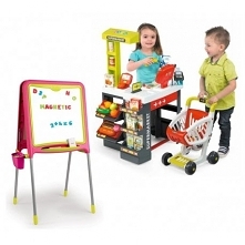 Zabawa w sklep + nauka. Świetny zestaw zabawek.

Zestaw Smoby Czerwony Supermarket Elektroniczna Kasa 41 akcesoriów + Smoby Różowa Tablica składana magnetyczna 2w1