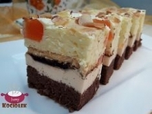 Składniki: 
Składniki na biszkopt:
6 jaj
1 szklanka cukru kryształu
3/4 szklanki mąki pszennej tortowej
3 łyżeczka kakao
1 łyżeczka proszku do pieczenia 




Składniki na masę j...