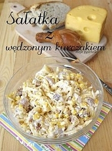 Sałatka z wędzonym kurczakiem

ok. 350g kukurydzy z puszki (bez zalewy)
200g żółtego sera
300g wędzonego mięsa z kurczaka*(np. z udka) lub wędzona pierś z indyka
1(320g) słoik s...