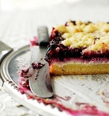 Kruche ciasto z czarną porzeczką i puszystym sernikiem