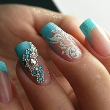 дизайн ногтей бирюзовый френч