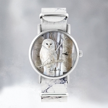Zegarek - Biała sowa - marmurkowy, nato