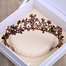 Vintage Brązowy Tiara 2018 Metal Kryształ Perła Rhinestone Akcesoria