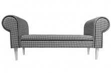 Pufa Ławka GLAMOUR w modnym wzorze małej pepitki, wykończona czarną, elegancką lamówką i ozdobnymi pinezkami. Pufa stoi na prostych nóżkach. Posiada piękne, stylizowane podłokie...