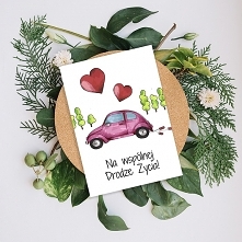 Kartka Ślubna "Różowy Garbus"