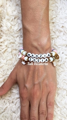 Bransoletka z imieniem dziecka, męża, partnera, datą urodzenia, inicjałami, dowolnym napisem, idealna na prezent by Tuli Biżuteria