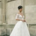 Half Sleeves Sheer Deep V-neck Lace Applique Ball Gown Illusion Back Wedding Dress, W318