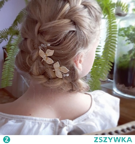 Złote listki - spinki ślubne