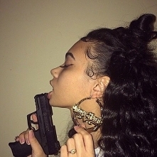 girl, face, gun, gold, hair