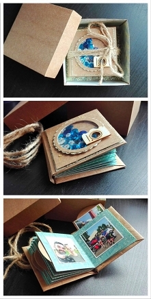 Mały albumik z kieszonkami - 7x7 cm, wypełniony zdjęciami