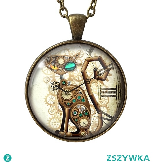 Duży medalion Steampunkowy kot - 0582