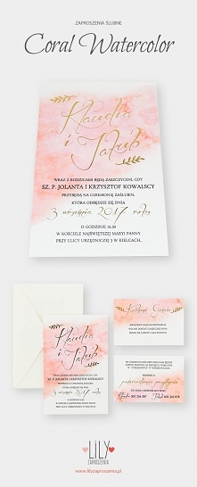 Zaproszenia ślubne z motywem akwareli z kolekcji Coral Watercolor.