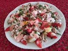 Sałatka z tuńczyka i pomidorów

puszka tuńczyka w sosie własnym 175 g.
3 pomidory
2 ugotowane ziemniaki
2 ugotowane na twardo jajka
1 cebula
2 łyżki posiekanego szczypiorku
Sos:...