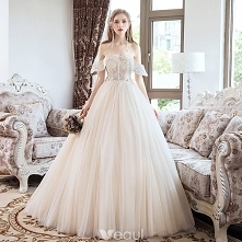 Uroczy Szampan Suknie Ślubne 2019 Princessa Frezowanie Kryształ Perła Cekiny Bez Ramiączek Bez Pleców Bez Rękawów Długie