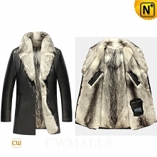 Men Fur Coat | CWMALLS® Montreal Wolf Fur Lined Leather Coat CW855587 [Free Custom Made]