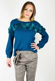 turkusowy sweter z futerkiem