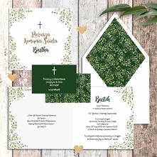 Zaproszenie komunijne Listki personalizowane
Śliczne zaproszenie komunijne z motywem roślinnym oczaruje Twoich gości!