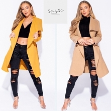 Płaszcz waterfall
Kolor: musztarodowy i beż 
www sibysi pl