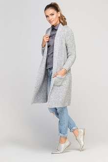 Ciepły płaszcz z dzianiny, SWE112 szary