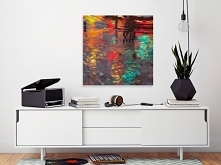 Odbicie deszczowego miasta - nowoczesny obraz na płótnie - w kwadracie