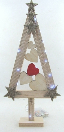 Elegancka, drewniana choinka w kolorze naturalnym w skandynawskim stylu. Choinka ze sklejki sosnowej pomalowana bezbarwną farbą akrylową.. Światełka LED (20) na baterie.