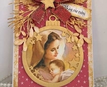 Klimatyczna,  jedyna w swoim rodzaju , zamykana karteczka świąteczna z wizerunkiem Matki Bożej z Dzieciątkiem, elementami 3D i świątecznym połyskiem. Wykonana w 100% ręcznie z n...