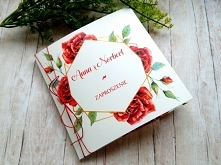 zaproszenia ślubne czerwone róże ze wzorem geometrycznym