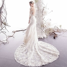 Uroczy Kość Słoniowa Suknie Ślubne 2019 Syrena / Rozkloszowane Przezroczyste Wycięciem Frezowanie Z Koronki Kwiat 3/4 Rękawy Trenem Kaplica