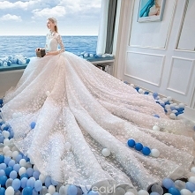 Chiński Styl Kość Słoniowa Frezowanie Suknie Ślubne 2019 Princessa Wysokiej Szyi Kokarda Perła Z Koronki Kwiat Rhinestone Kutas Cekiny 3/4 Rękawy Trenem Królewski