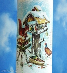 Zima. Dekoracyjna szklana butelka.