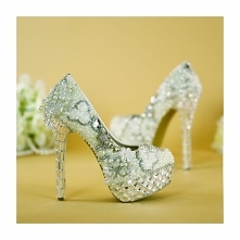 Błyszczące Białe Buty Ślubne 2019 Frezowanie Kryształ Rhinestone Perła Kwiat 14 cm Szpilki Okrągłe Toe Ślub Czółenka