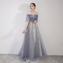 Eleganckie Szary Sukienki Wieczorowe 2019 Princessa Spaghetti Pasy Aplikacje Z Koronki Kwiat Kótkie Rękawy Bez Pleców Długie Sukienki Wizytowe