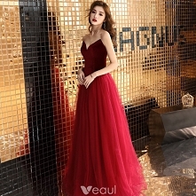 Seksowne Burgund Sukienki Na Bal 2019 Princessa Bez Ramiączek Zamszowe Bez Rękawów Bez Pleców Długie Sukienki Wizytowe