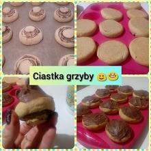 Ciasteczka grzyby - 150 g miękkiego masła - 5 czubatych łyżek cukru pudru - jajko - 1 szkl. mąki pszennej - 1 szkl. mąki ziemniaczanej - skórka starta z jednej ponarańczy - ¾ ły...